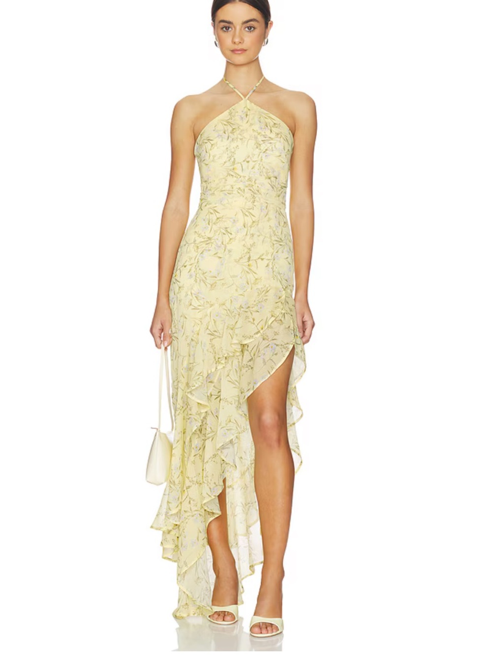 Amanda Uprichard Yellow Floral Halter High-Low Dress - XS